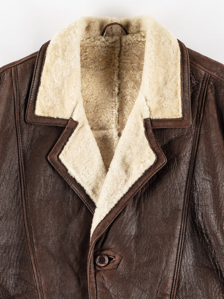 Vintage 80's Men Sheepskin Coat in BrownVN769