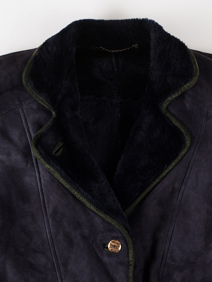 Vintage 80's Women Sheepskin Coat in BlueMN591