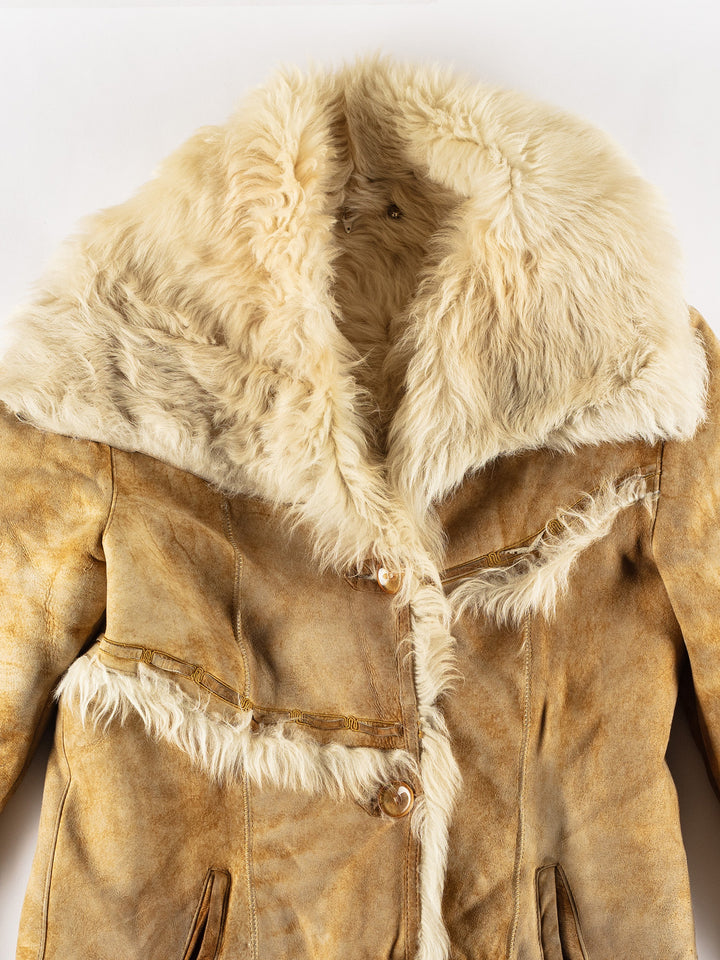 Vintage 70's Women Sheepskin Coat in BeigeMN479