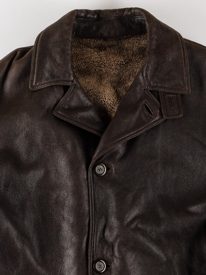 Vintage 80's Men Sheepskin Coat in BrownVN557