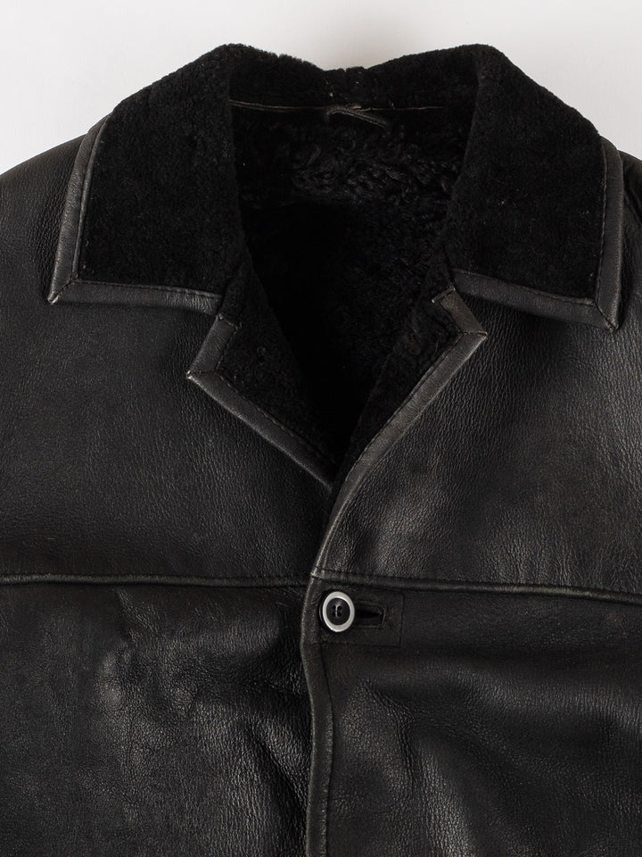 Vintage 80's Men Sheepskin Coat in BlackVN413