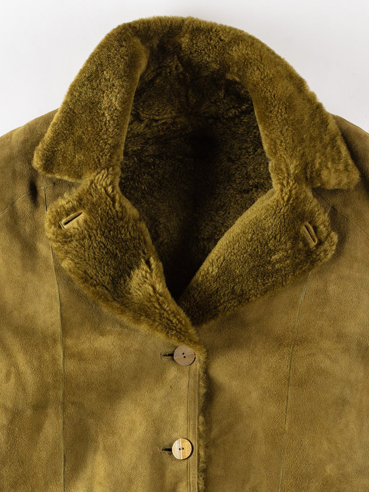 Vintage 70's Women Sheepskin Coat in GreenMN349
