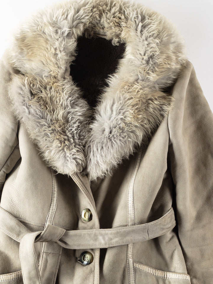 Vintage 70's Women Sheepskin Shearling Coat in Gray