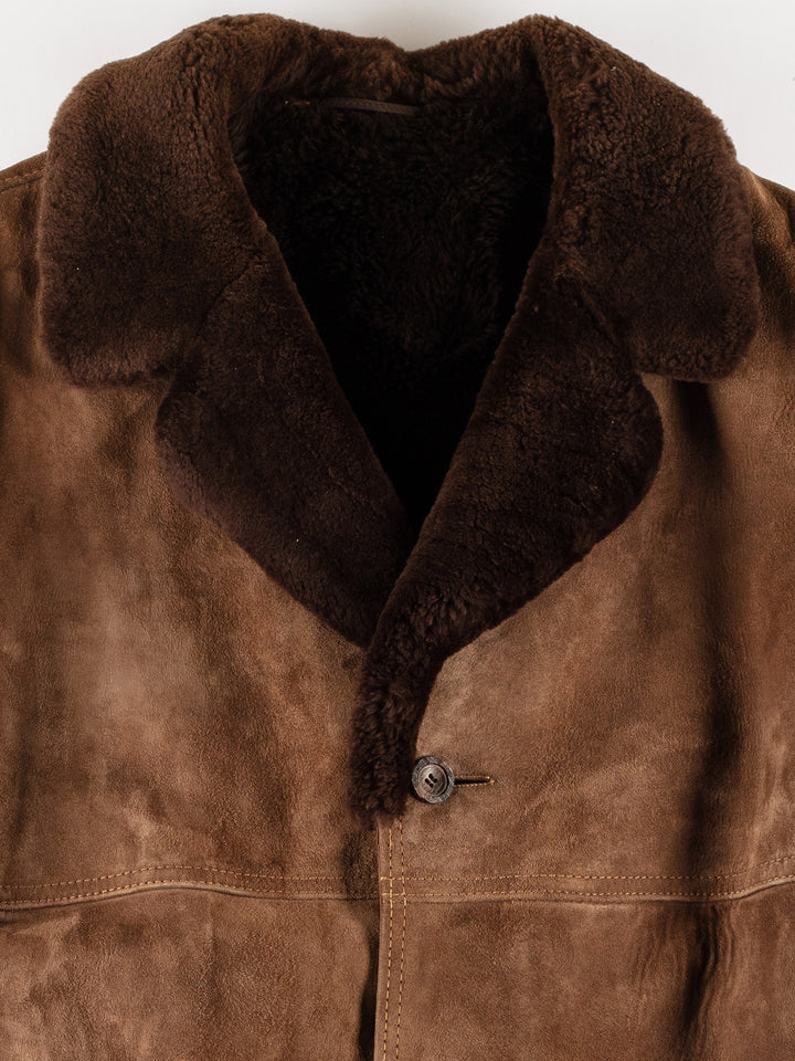 Vintage 80's Men Faux Sheepskin Coat in BrownVN716