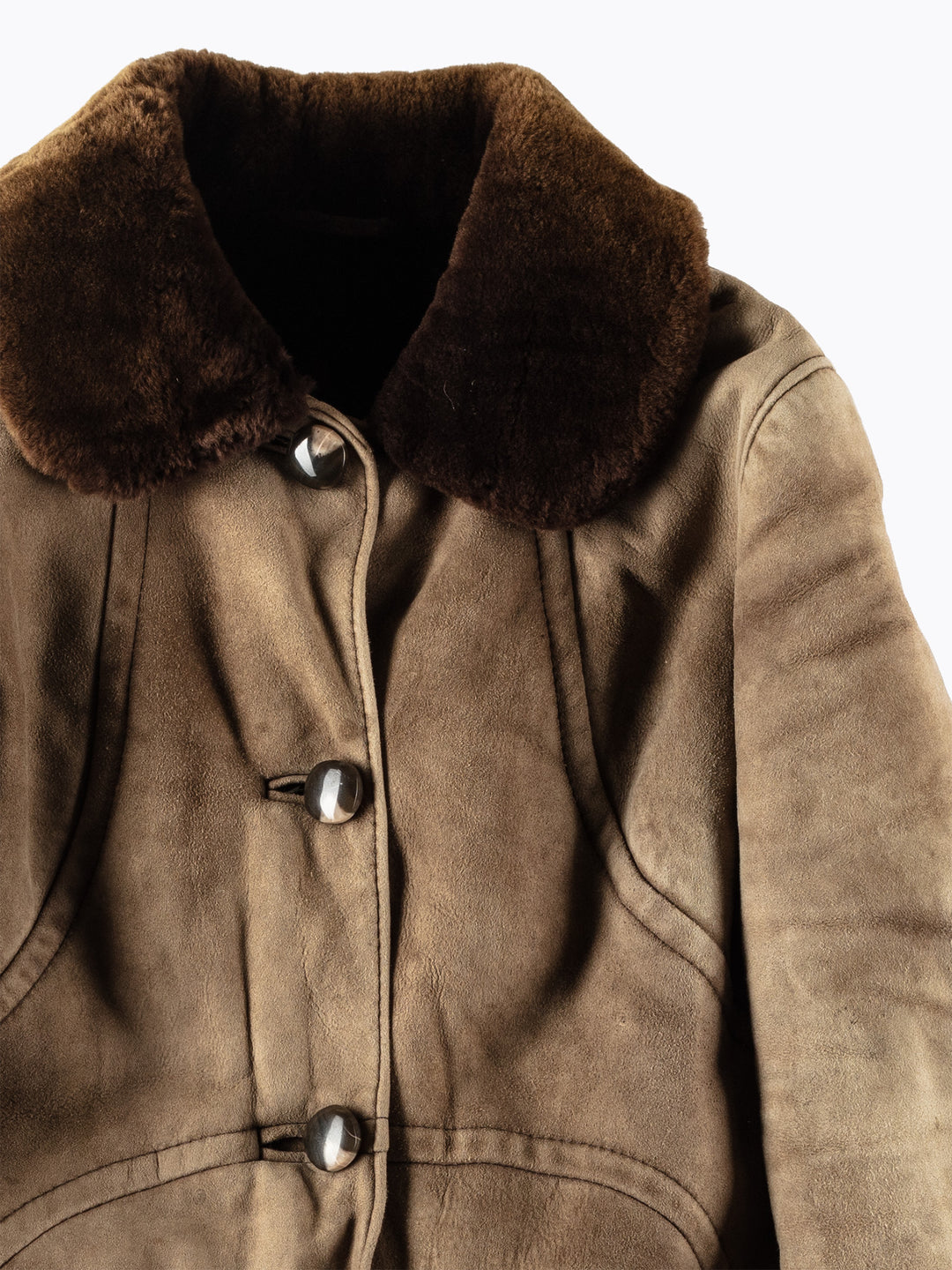 Vintage 70's Women Sheepskin Shearling Coat in Beige