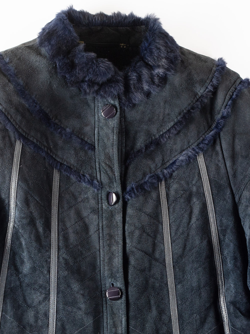 Vintage 80's Women Faux Sheepskin Coat in Blue