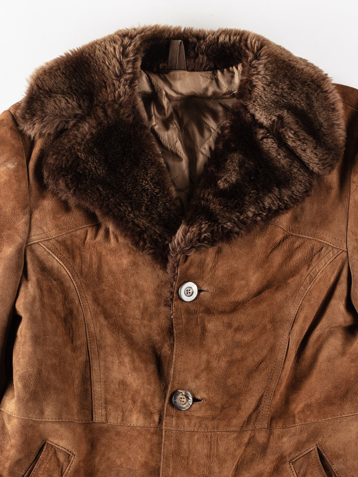 Vintage 80's Men Suede Coat in BrownVN324
