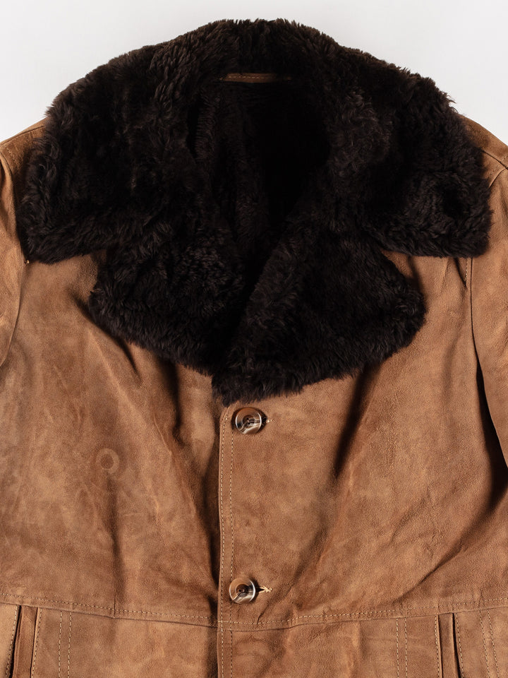 Vintage 70's Men Faux Sheepskin Coat in BrownVN731