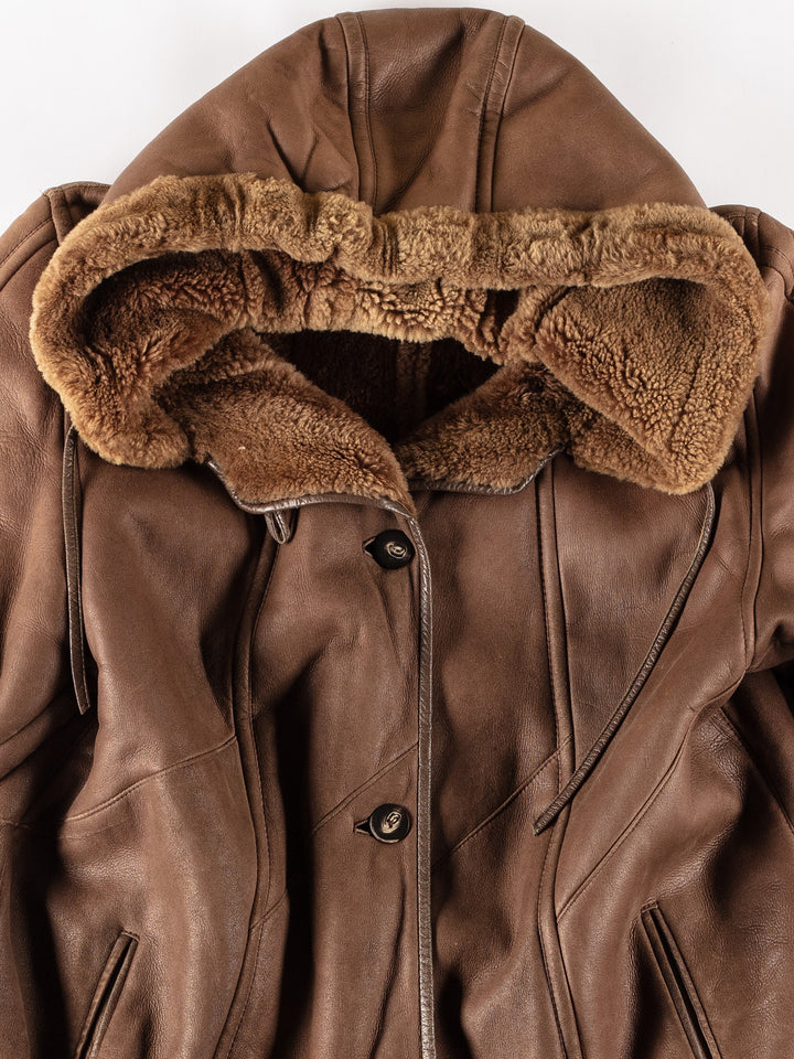 Vintage 80's Women Sheepskin Coat in BrownMN776