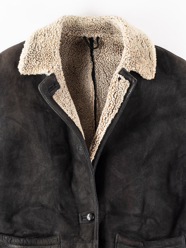 Vintage 80's Women Sheepskin Coat in Black