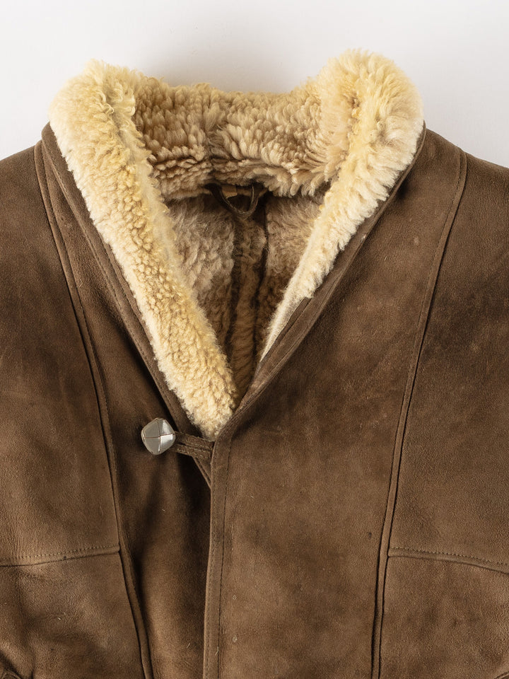 Vintage 80's Men Sheepskin Coat in KhakiVN414