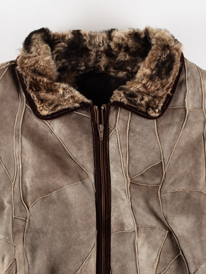 Vintage 80's Women Sheepskin Coat in GrayMN484