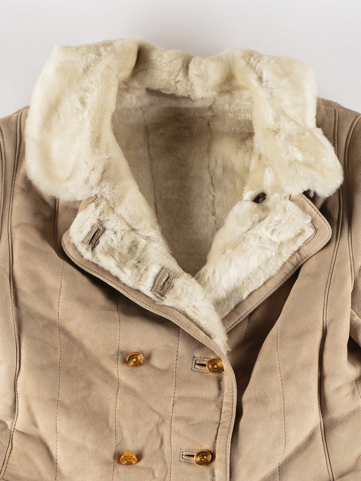 Vintage 70's Women Sheepskin Coat in BeigeMN460