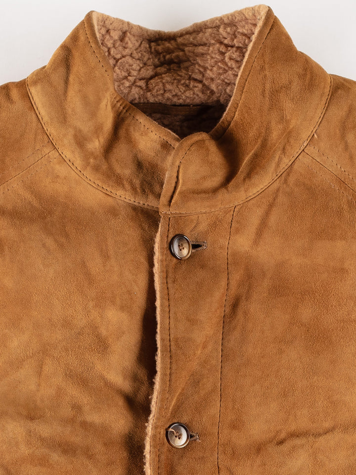 Vintage 80's Men Faux Sheepskin Coat in BrownVN746