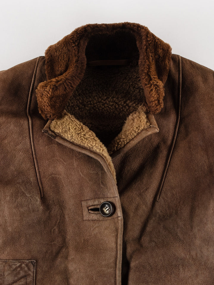 Vintage 90's Women Sheepskin Coat in BrownMN618