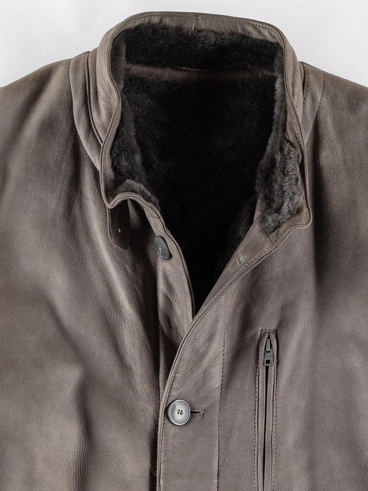 Vintage 80's Men Sheepskin Coat in GrayVN786