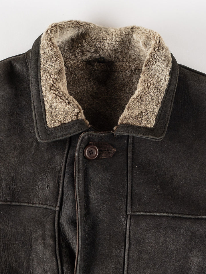 Vintage 80's Men Sheepskin Coat in BlackVN416