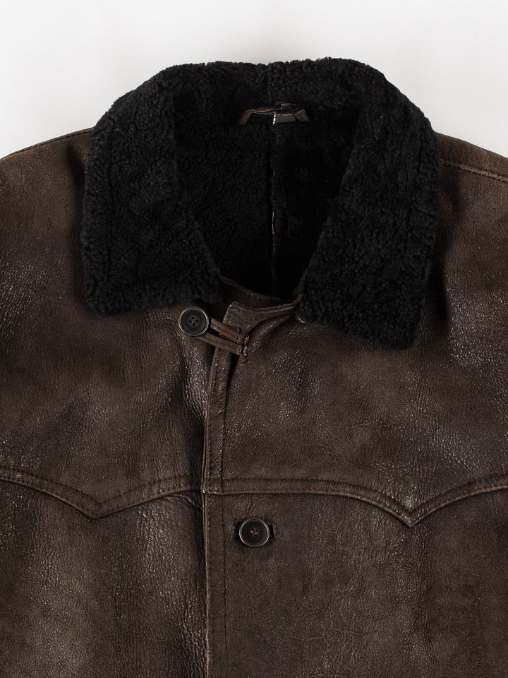 Vintage 80's Men Sheepskin Coat in BrownVN672