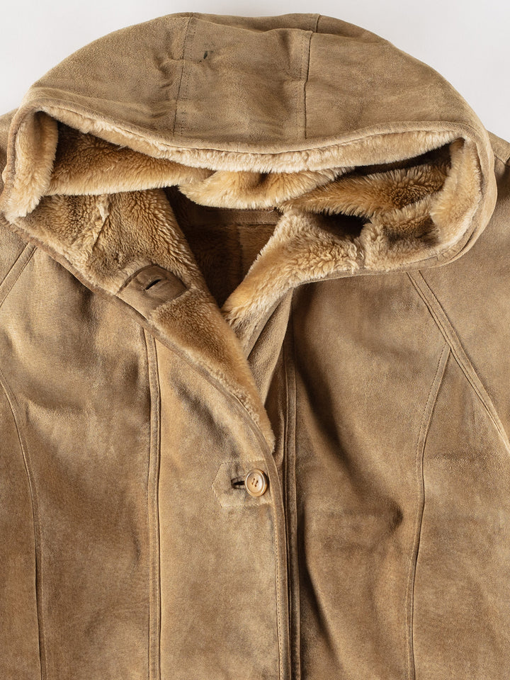 Vintage 80's Women Faux Sheepskin Coat in BeigeMN719