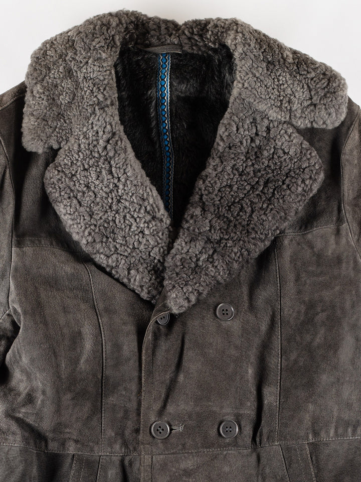 Vintage 70's Men Faux Sheepskin Coat in GrayVN748