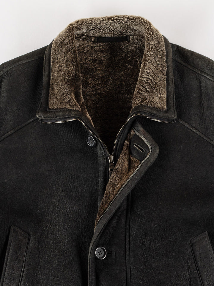 Vintage 80's Men Sheepskin Coat in BlackVN612