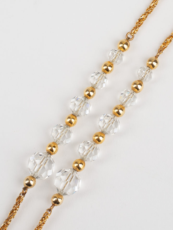 Vintage 60s Gold-Tone Necklace with Large Faceted Glass Pendant