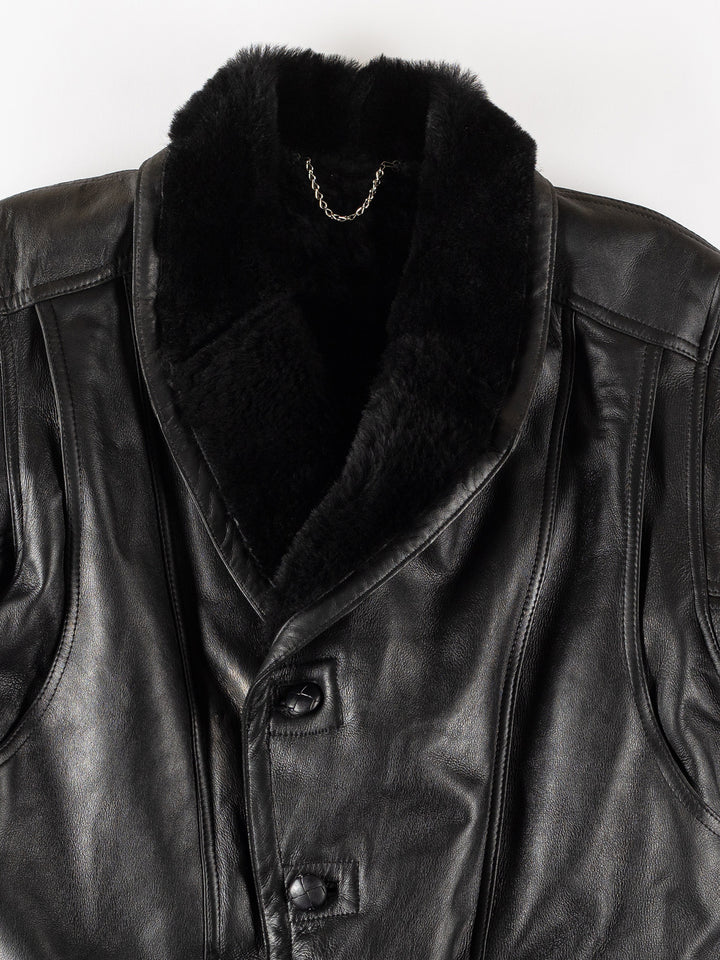 Vintage 80's Men Sheepskin Coat in BlackVN325