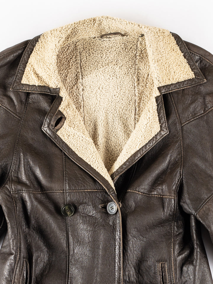Vintage 80's Women Sheepskin Coat in BrownMN332
