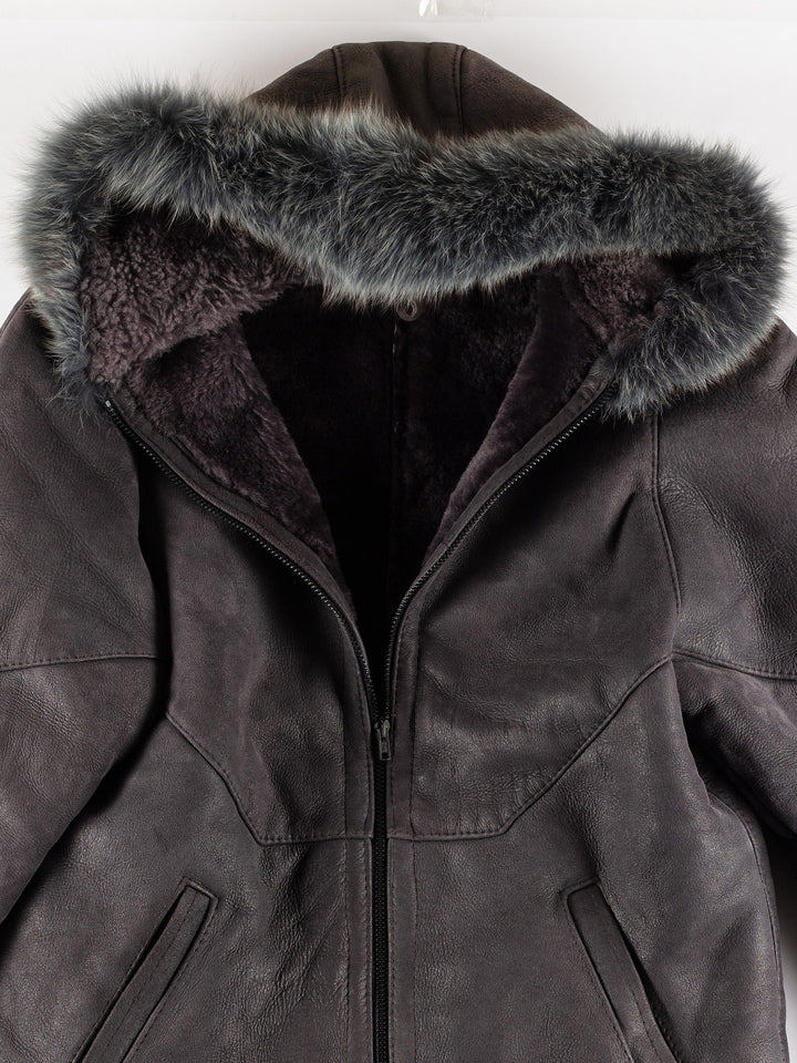Vintage 70's Women Sheepskin Coat in GrayMN459