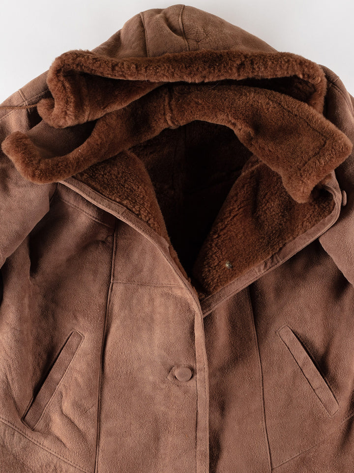 Vintage 80's Women Sheepskin Coat in BrownMN733