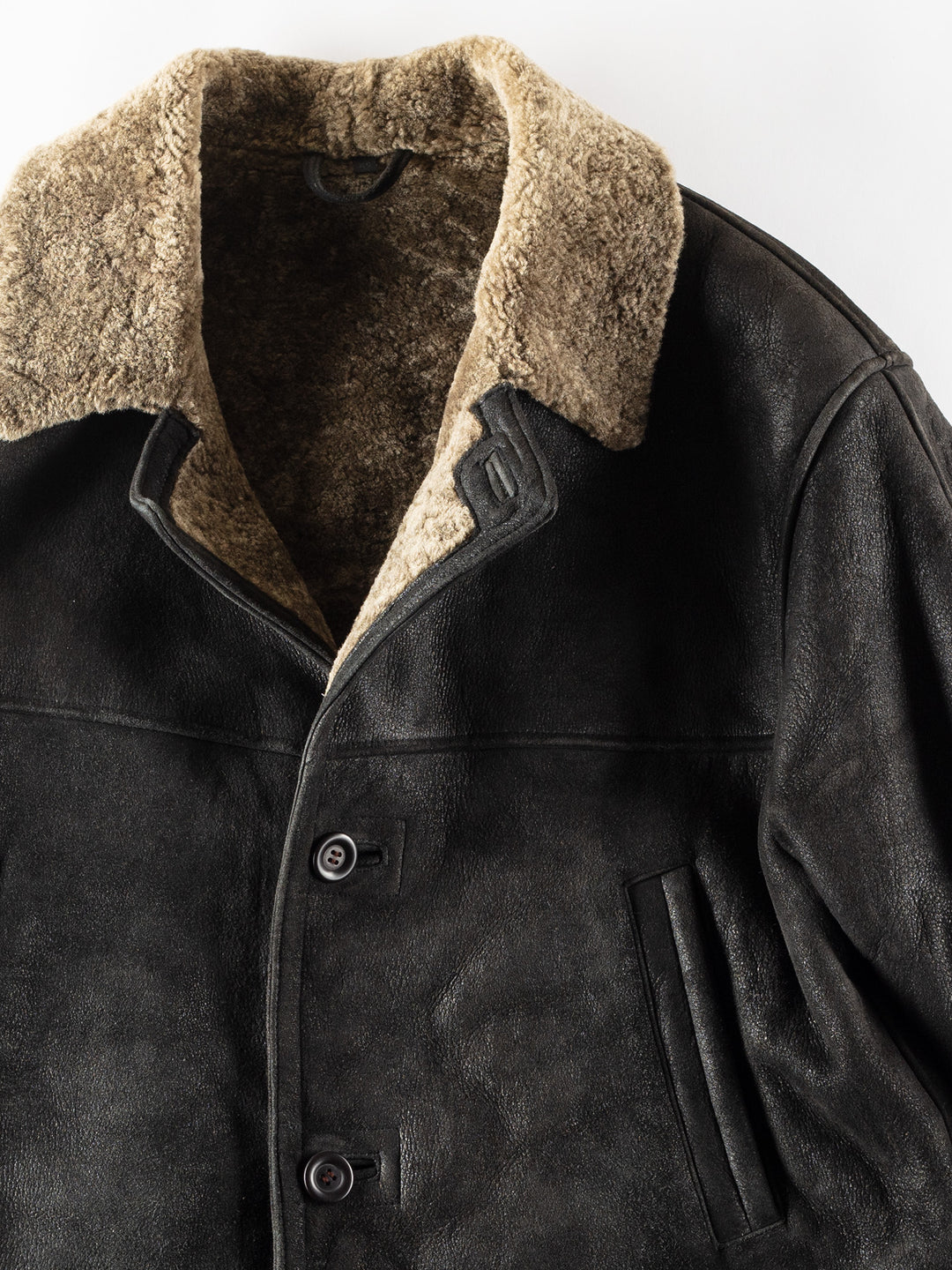 Vintage 80's Men Sheepskin Coat in Black