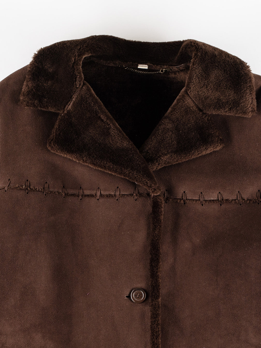Vintage 80's Women Faux Sheepskin Coat in BrownMN424