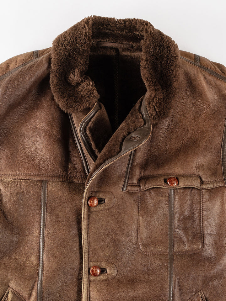 Vintage 80's Men Sheepskin Coat in BrownVN302