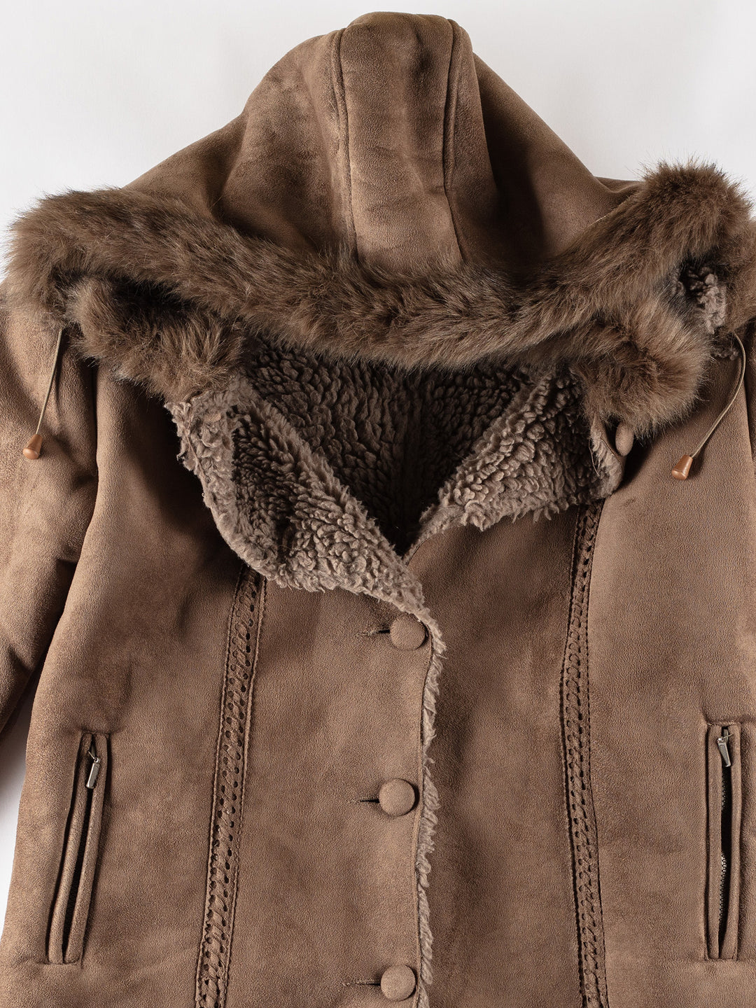 Vintage 70's Women Faux Sheepskin Coat in BrownMN688