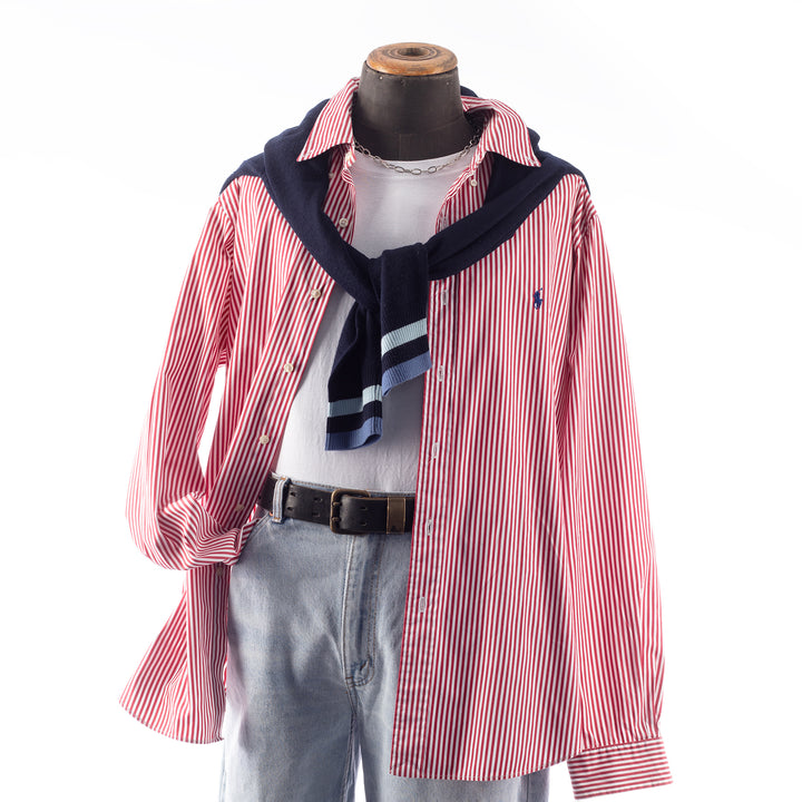 Vintage 90's Men Ralph Lauren Red White Striped Shirt