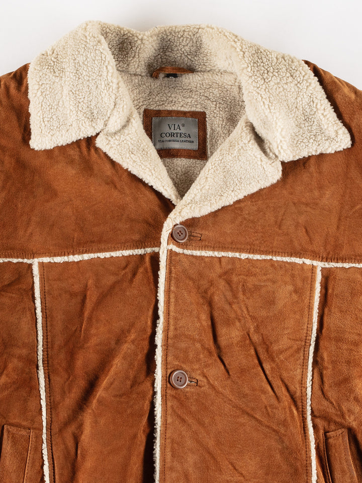 Vintage 80's Men Faux Sheepskin Coat in BrownVN736