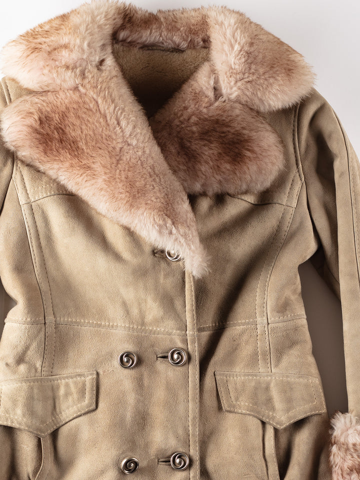 Vintage 70's Women Sheepskin Shearling Coat in Beige
