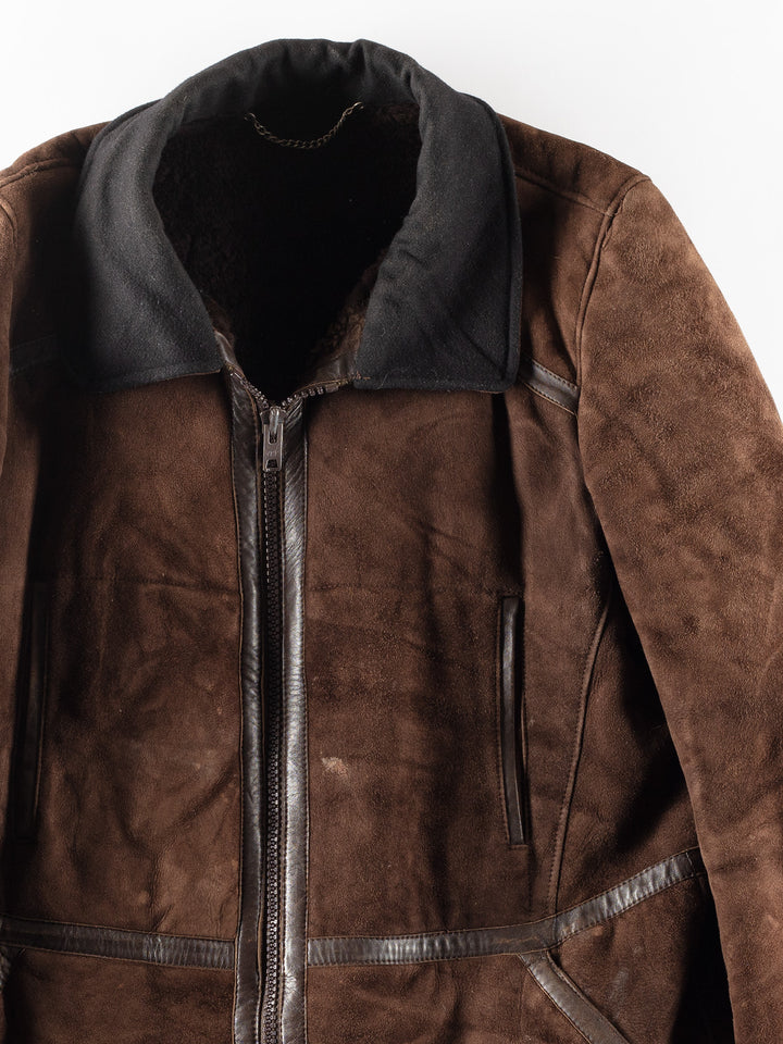 Vintage 90's Men Sheepskin Coat in Brown