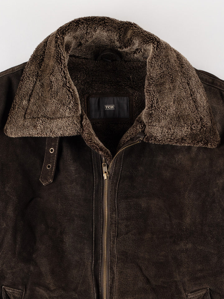 Vintage 80's Men Faux Sheepskin Coat in BrownVN565