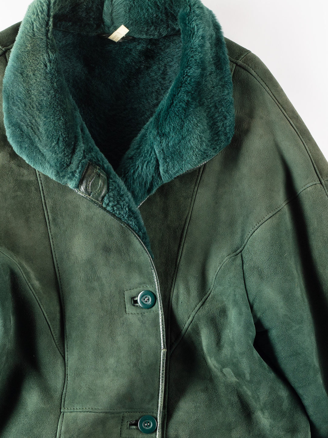 Vintage 80's Women Sheepskin Shearling Coat in Green
