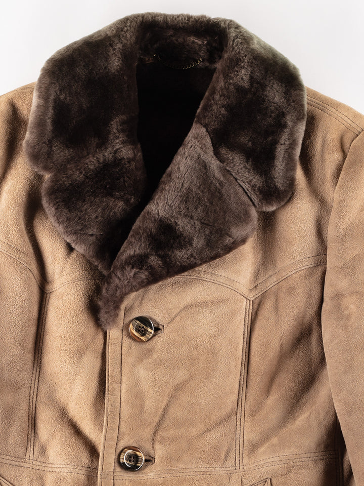 Vintage 70's Men Faux Sheepskin Coat in Beige