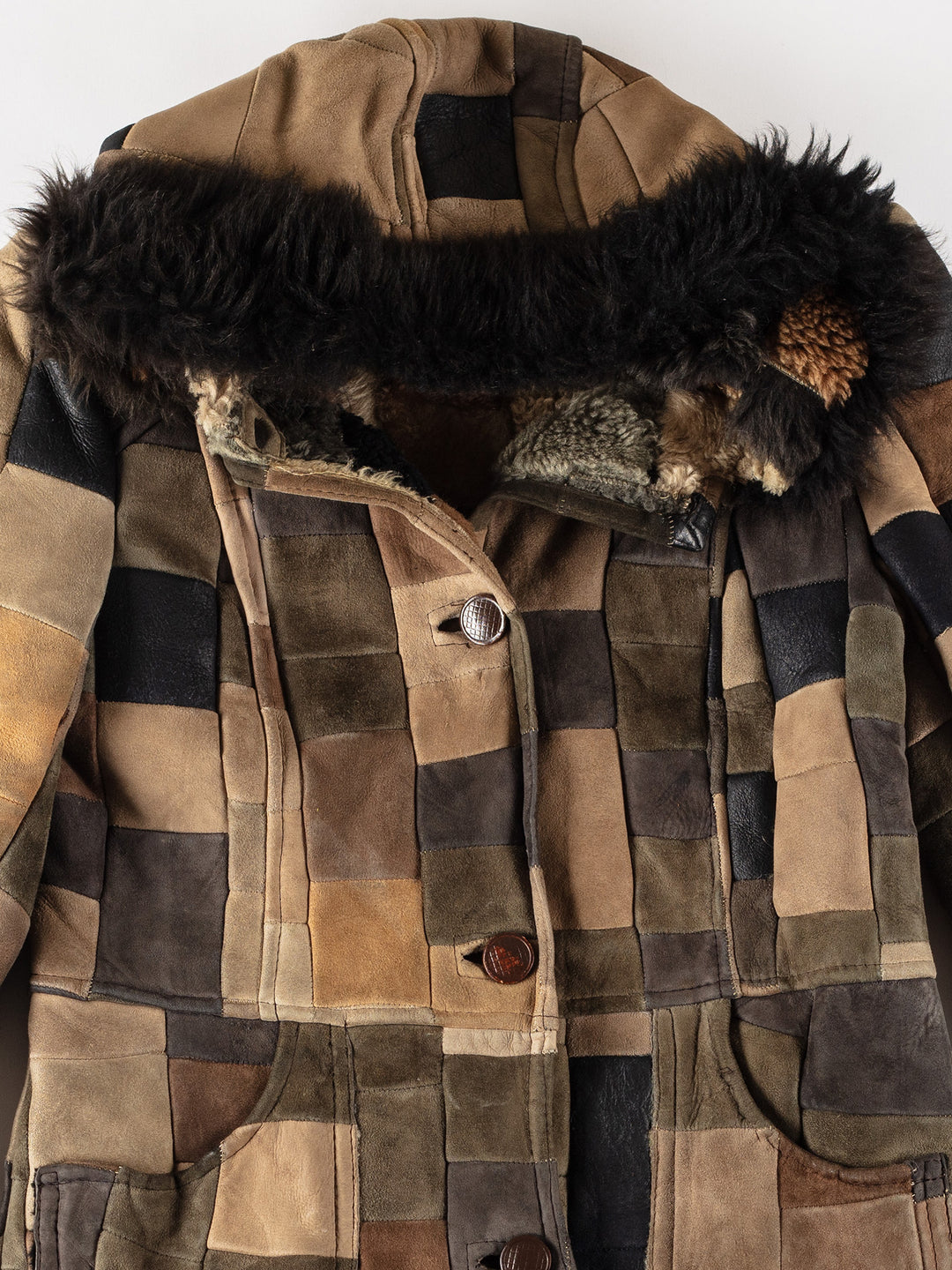 Vintage 80's Women Sheepskin Coat in KhakiMN709