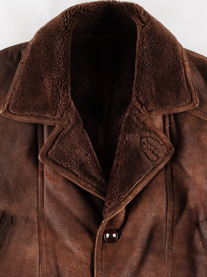 Vintage 80's Men Faux Sheepskin Coat in BrownVN780