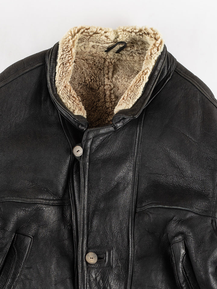 Vintage 80's Men Sheepskin Coat in BlackVN459