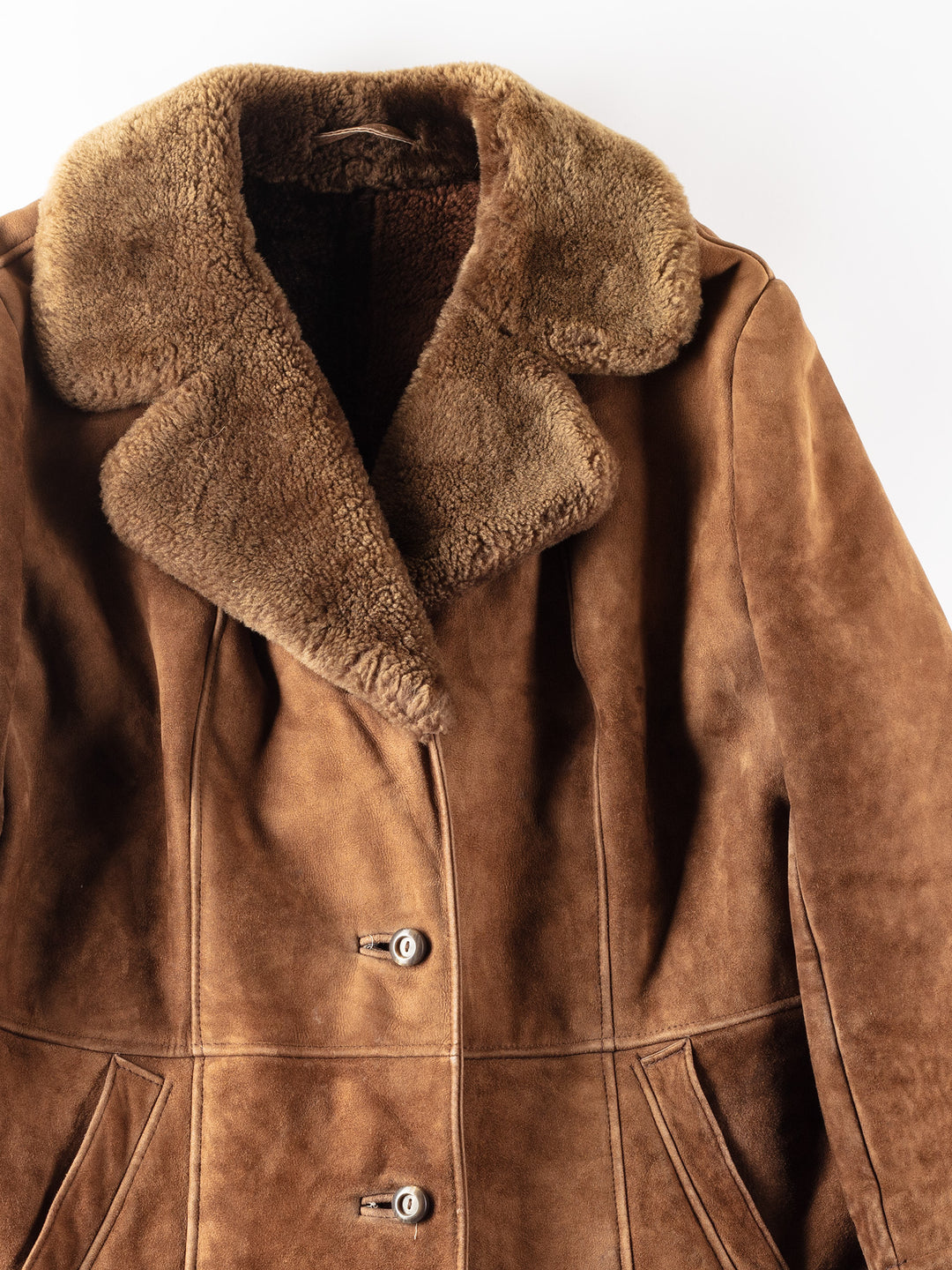 Vintage 70's Women Sheepskin Shearling Coat in Brown