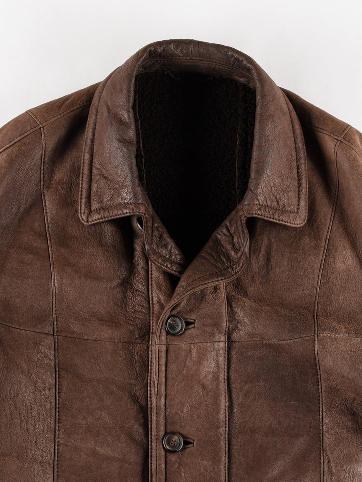 Vintage 80's Men Sheepskin Coat in BrownVN468