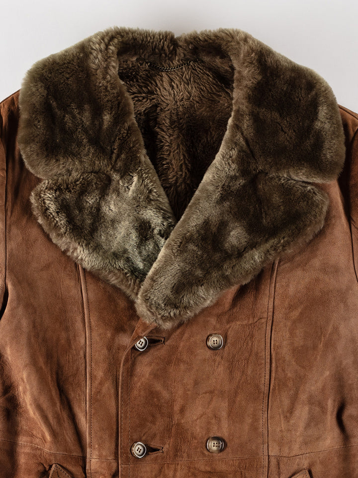 Vintage 70's Men Faux Sheepskin Coat in BrownMN547
