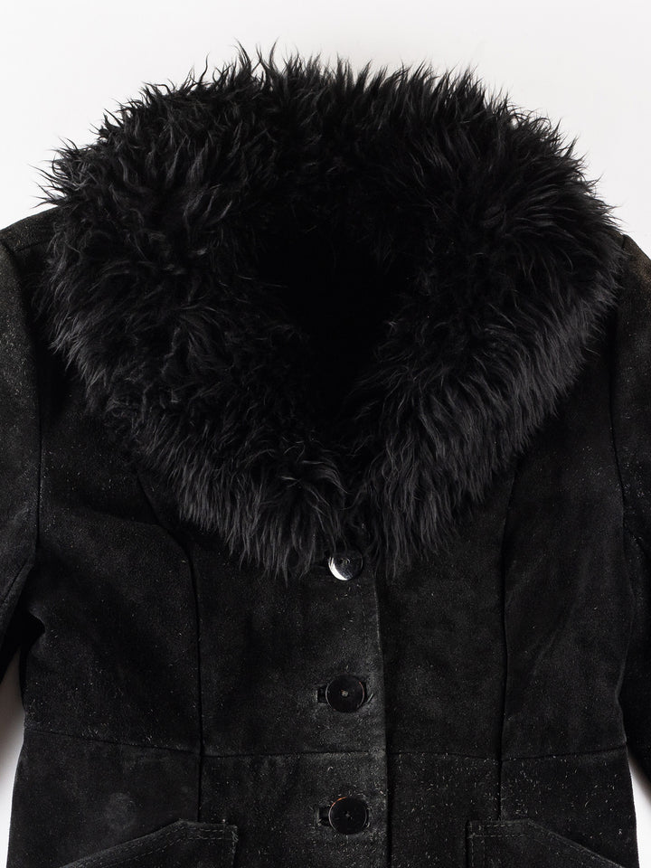 Vintage 70's Women Faux Sheepskin Jacket in BlackMN305