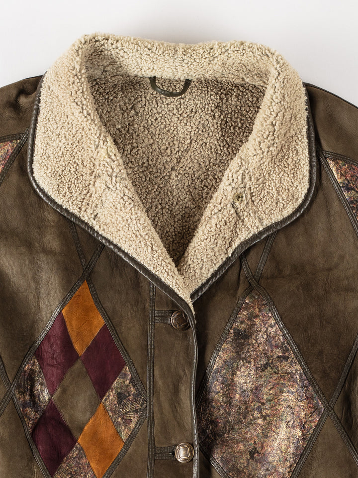Vintage 80's Women Sheepskin Coat in GreenMN576