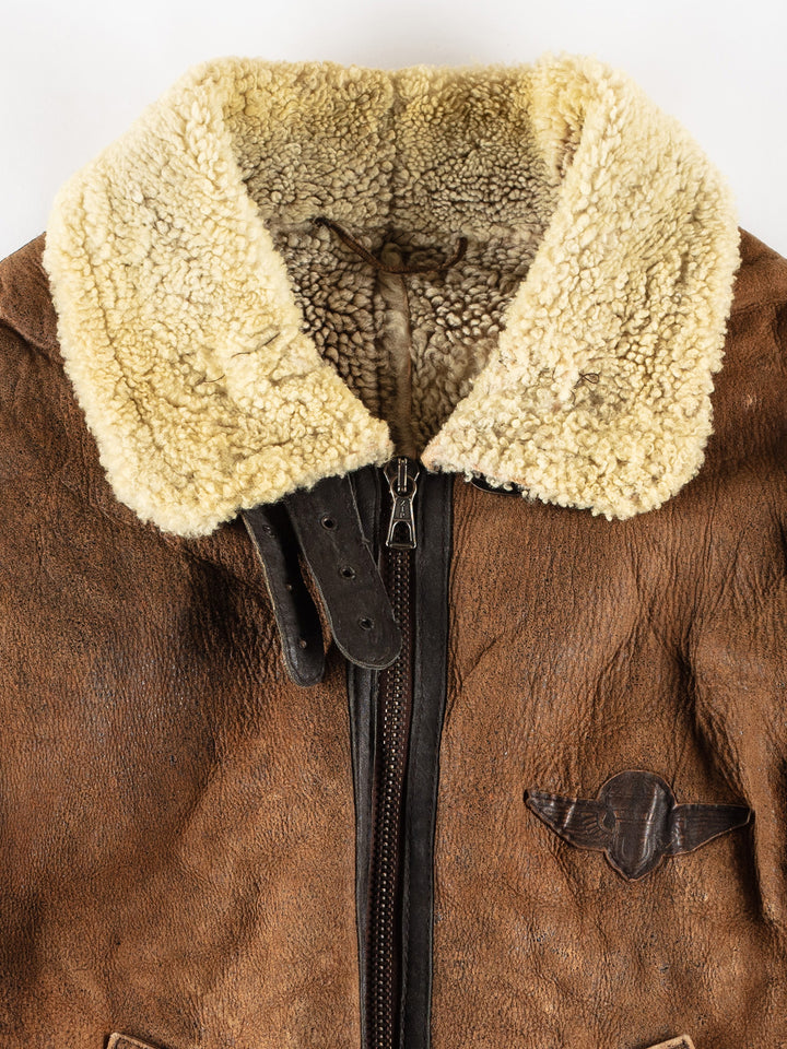 Vintage 80's Men Sheepskin Jacket in BrownVN782